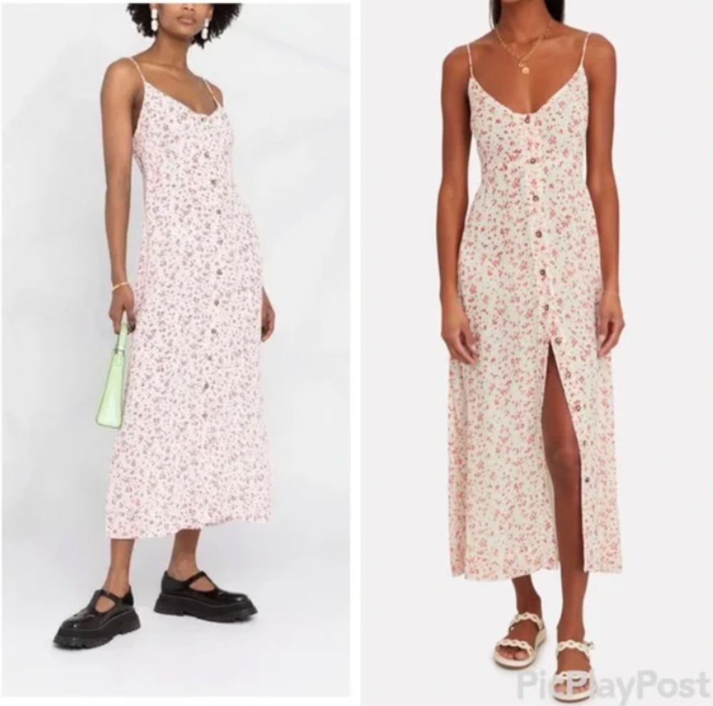 Ganni Printed Georgette Button-Front Slip Dress in Egret Womens Midi Size Small